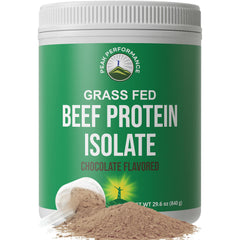 Peak Performance grass-fed beef protein powder bottle for post-workout recovery.