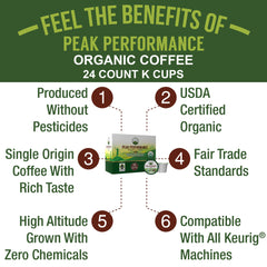 Peak Performance low-acid, medium-roast coffee pod for a smooth cup.