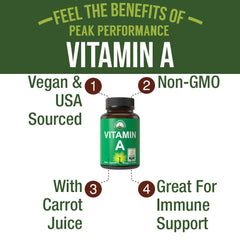 Peak Performance organic carrot juice Vitamin A highlights natural source and eye health support