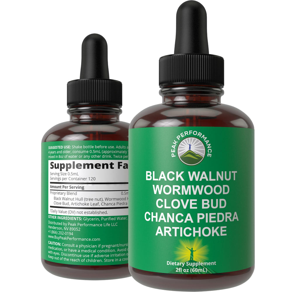Peak Performance Wormwood Cleanse bottle pour for convenient daily use