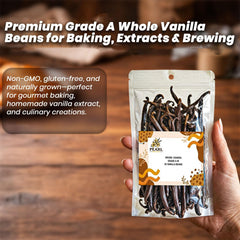 Pearl Organic Vanilla beans stacked to show pliable pods for extract