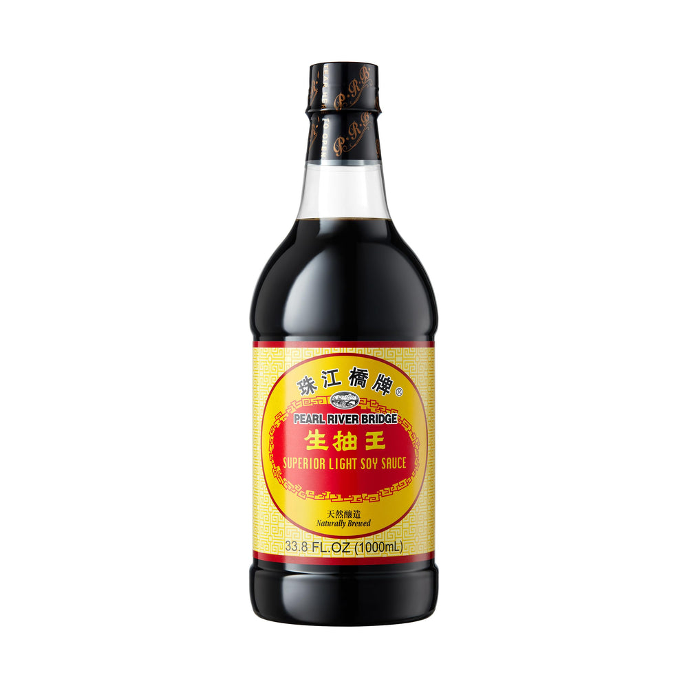 Pearl River Bridge Light Soy Sauce bottle for versatile stir-fry and dipping.