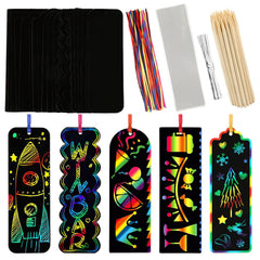 PEASUG scratch art bookmarks reveal vibrant rainbow colors for kids while reading or drawing.