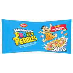 Pebbles Marshmallow Fruity cereal bag 30-oz, gluten-free breakfast option.