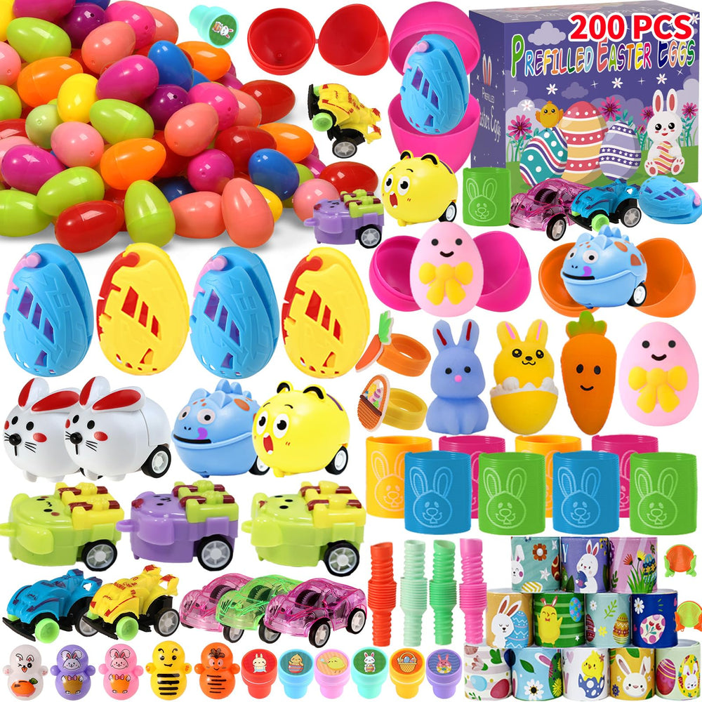 PECHOI 200-piece prefilled eggs with toys for classroom hunts and easy setup.