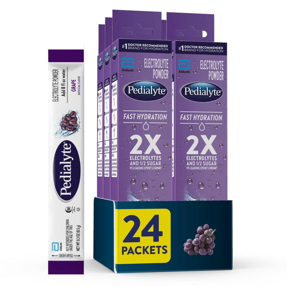 Pedialyte fast hydration electrolyte powder packets grape for quick hydration
