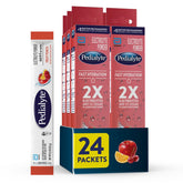 Pedialyte Fast Hydration fruit punch powder packets ready to mix for quick electrolyte replenishment.