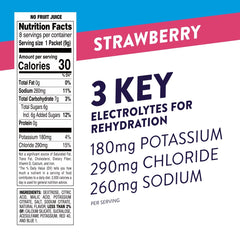 Close-up Pedialyte strawberry packets for on-the-go hydration.
