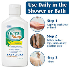 Pedifix FungaSoap Tea Tree Wash foamy lather ready for daily use.