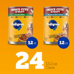 Pedigree Choice Cuts In Gravy chicken-and-rice can being opened for serving.