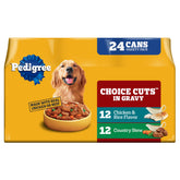 Pedigree Choice Cuts In Gravy country-stew can opened for a complete adult dog meal.
