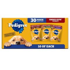 Pedigree Choice Cuts In Gravy Filet Mignon pouch shows tender pieces in savory gravy.