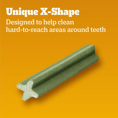 Pedigree Dentastix dog chewing action demonstrates engaging chew.