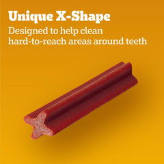 Pedigree Dentastix large-breed bacon-flavor treats close-up of product texture.