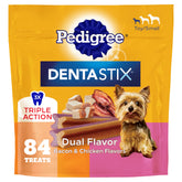 Pedigree Dentastix small dog bag front shows the dental chews for daily care.