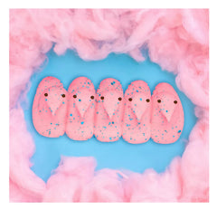 Peeps Cotton Candy Chicks closeup-texture emphasizes fluffy marshmallow softness.