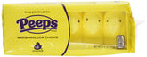 Peeps Marshmallow Chicks yellow packaging close-up, five pieces per box, ready for Easter gifting.