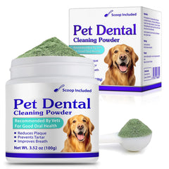 Peesnb dog teeth cleaning powder packaging shown for convenient at-home dental care.