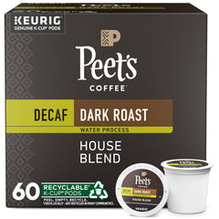 Peet's Coffee decaf house blend K-Cup pod for rich mornings.