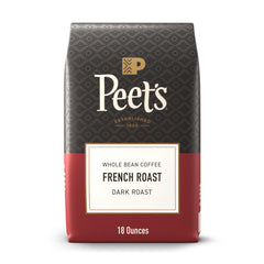 Peet's Coffee French Roast 18oz bag, rich aroma ready for morning brew.