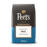 Peet's Coffee single origin Brazil ground 18 oz, ready for a smooth morning brew.