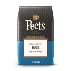 Peet's Coffee single origin Brazil ground 18 oz, ready for a smooth morning brew.