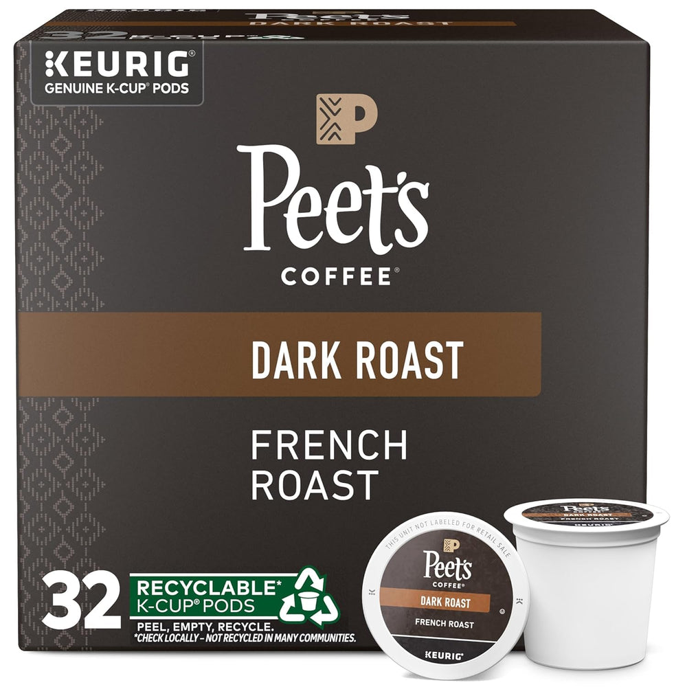 Peet's French Roast pods box 32 showcases bold, convenient daily coffee.