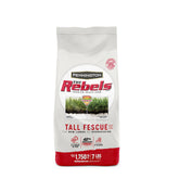 Pennington The Rebels tall fescue seed bag close-up shows deep roots and drought tolerance.