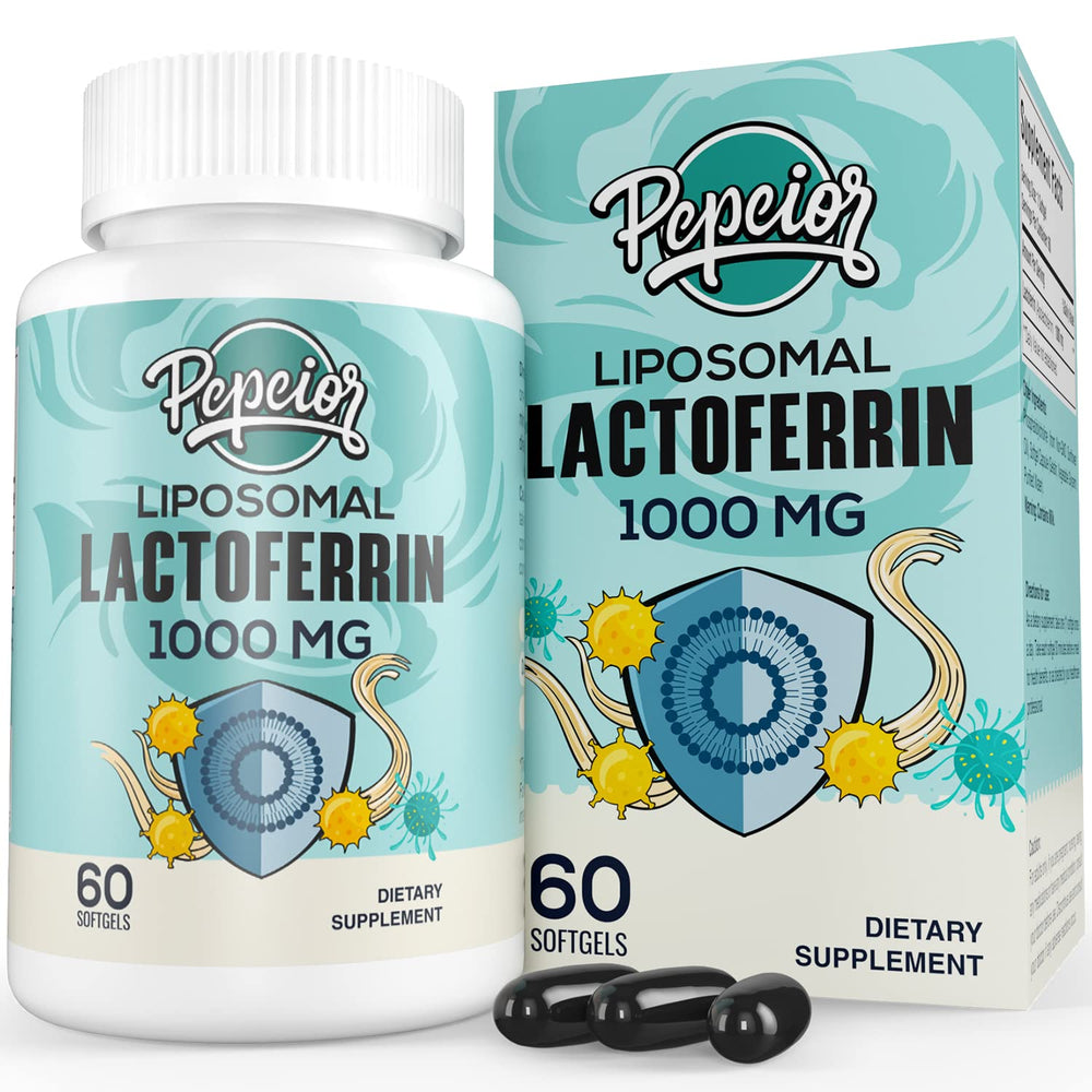 Pepeior Liposomal Lactoferrin bottle with 1000 mg softgels.
