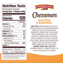 Close-up of Pepperidge Farm Chessmen Salted Caramel cookies showing golden edges.