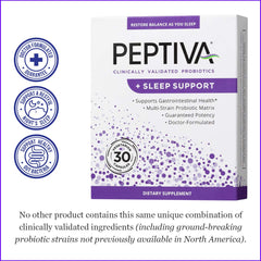 Peptiva sleep-support packaging emphasizes relaxation and nighttime routines.