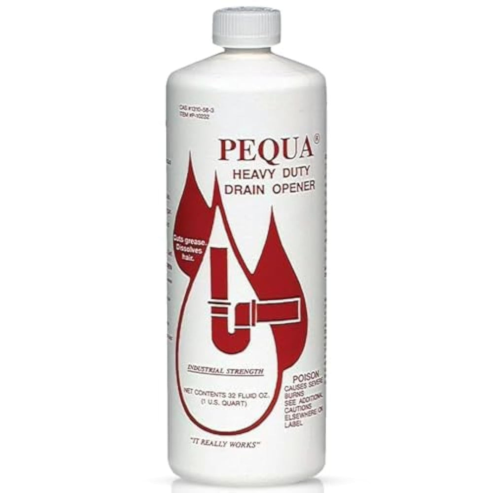 PEQUA Heavy Duty Drain Opener bottle ready for rapid clog relief.