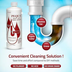 PEQUA Heavy Duty Drain Opener dissolves hair blockages for smoother drains.