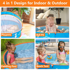 Peradix baby beach tent provides shade and breeze protection on sunny days.