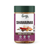 Pereg Shawarma Spice bottle front, ideal for grilling flavorful meat.