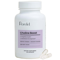 Perelel Choline Boost bottle and capsules for daily prenatal support