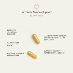 Perelel Hormone Balance packaging highlighting gluten-free and non-GMO attributes.