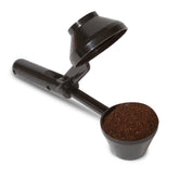 Perfect Pod EZ-Scoop in use demonstrates mess-free, precise coffee dosing for quick mornings.