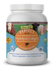 Perfect Supplements collagen powder with scoop for easy mixing in smoothies.