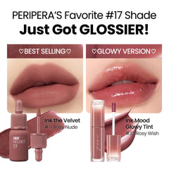 Peripera Ink Mood Glowy Tint lip swatch catching light for glow