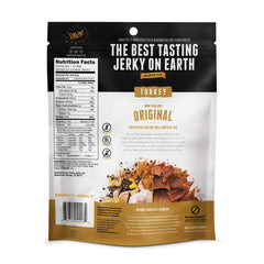 Texture close-up of Perky Jerky turkey jerky for a chewy bite