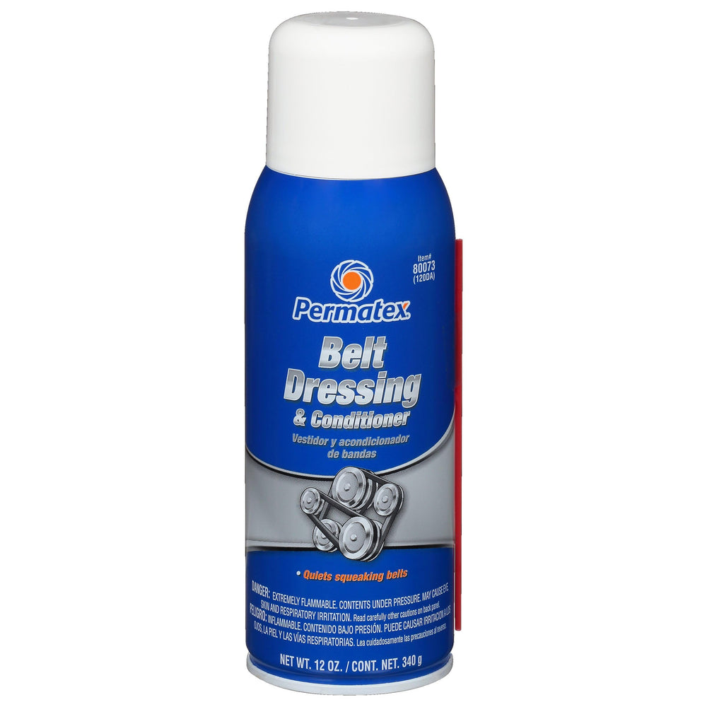Permatex belt dressing spray restores pliability and reduces squeaks on V-belts