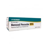 Perrigo 10% benzoyl peroxide gel tube for targeted blemish care on the skin