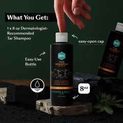 Pouring action reveals easy-open design of Person & Covey DHS Tar Shampoo.