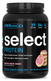PEScience Select Frosted Sugar Cookie powder tub for a tasty post-workout shake