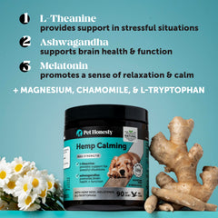 Pet Honesty calming chews packaging close-up, soft texture shown