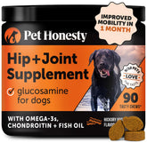 Pet Honesty hip joint soft chews bottle for daily joint support and mobility.