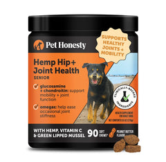Pet Honesty Senior Hemp Hip Joint Chews bottle-pour for easy dosing.