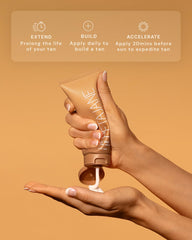 Peta Jane Tan Extender Lotion being applied for smooth, even coverage.
