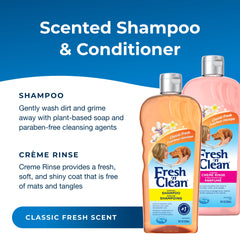 PetAg Fresh ’n Clean Creme Rinse bottle reduces static and tangles for a soft coat.